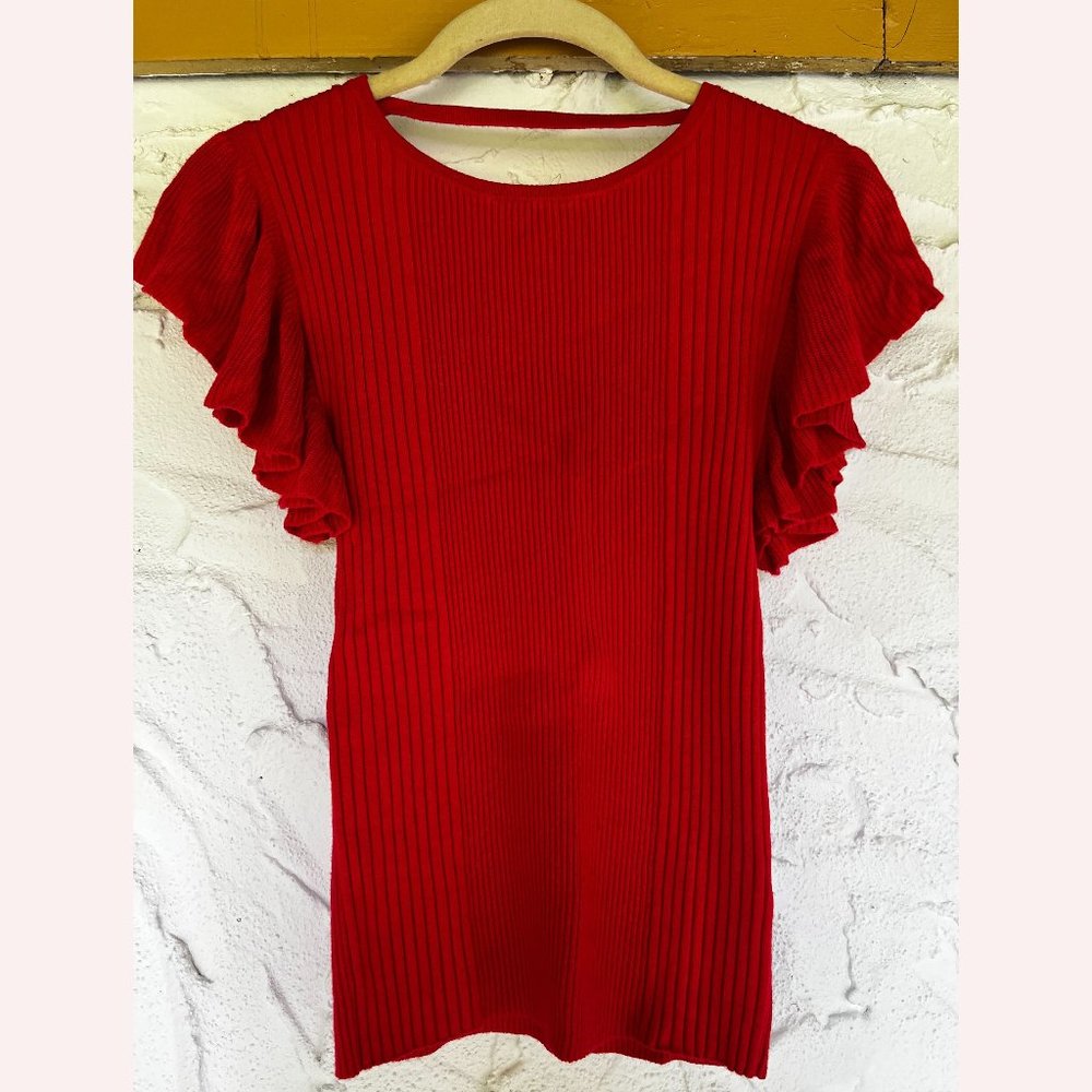Miss Selfridge Red Flutter Sleeve Top - S